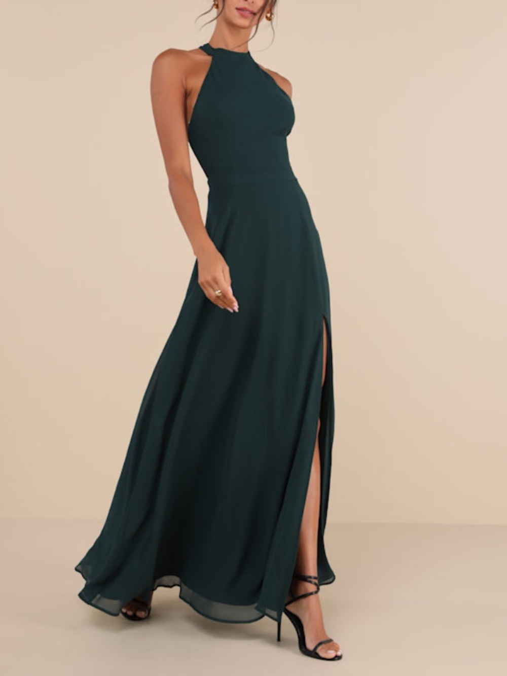 Lulus Confidently Charismatic Emerald Backless Halter Maxi Dress Green - Size L